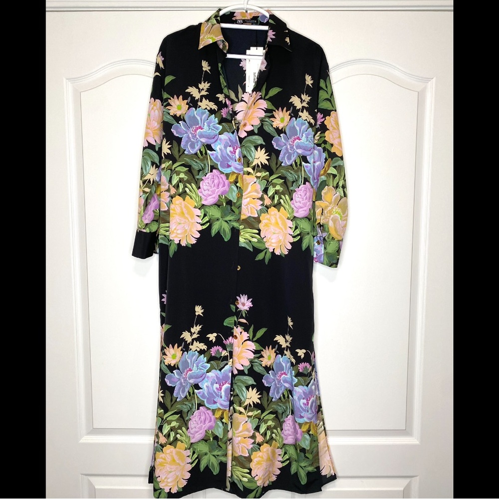 Zara floral shirt maxi dress with a belt